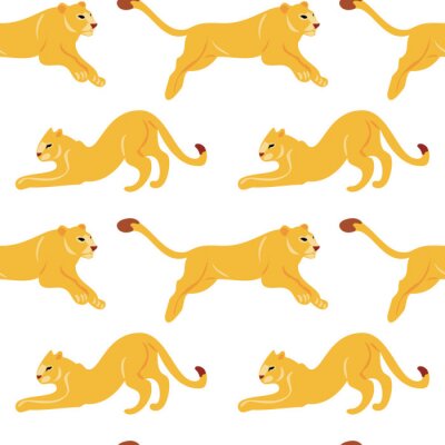 Tapete Vector hand drawn flat seamless pattern with lions