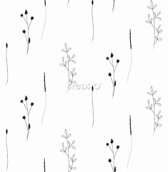 Tapete Vector Hand Drawn Rustic Floral Seamless Pattern