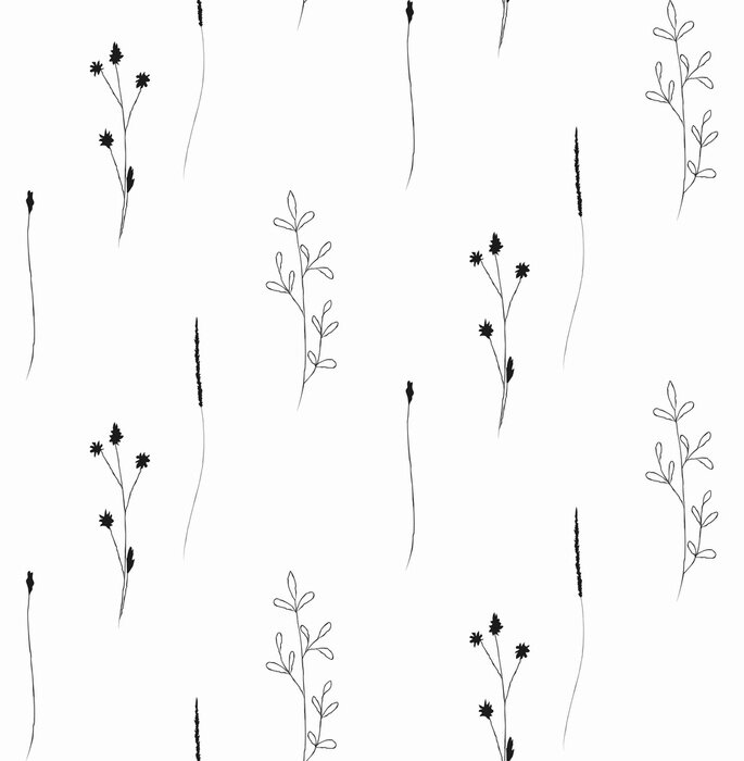 Tapete Vector Hand Drawn Rustic Floral Seamless Pattern