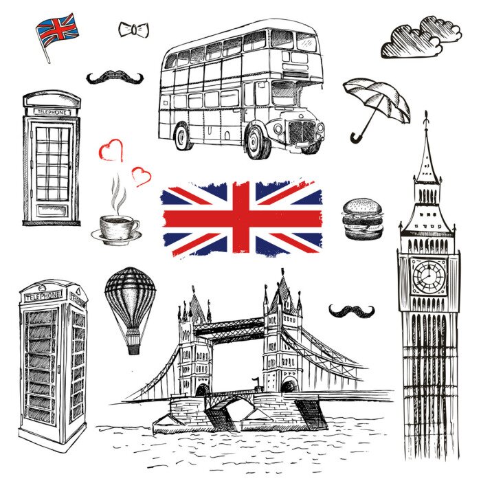 Tapete Vector Hand gezeichnete Illustration mit London Symbole