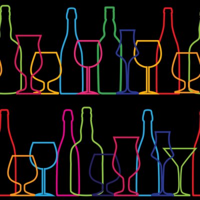 Tapete Vector Illustration of Silhouette Alcohol Bottle Seamless Patter