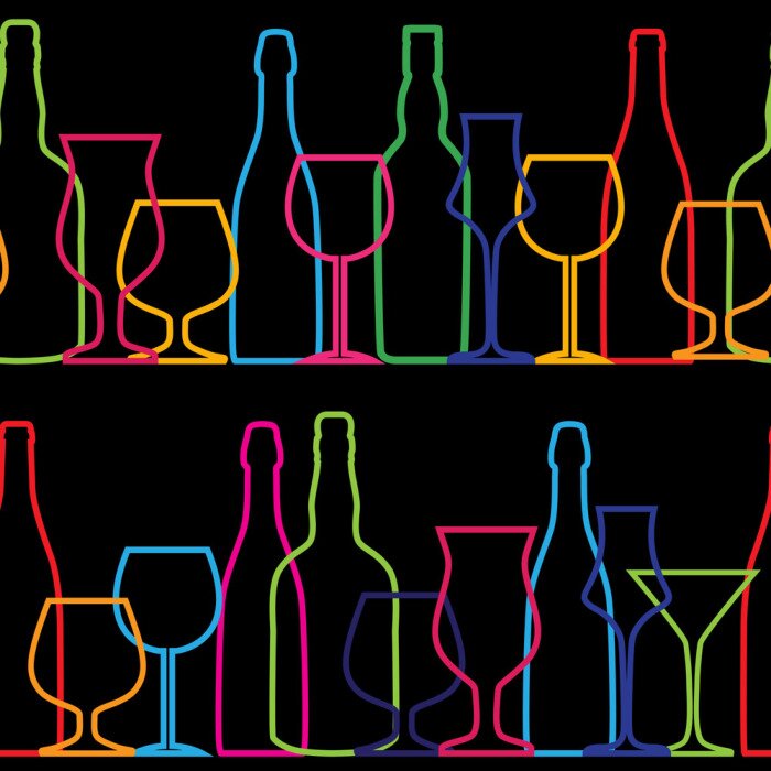 Tapete Vector Illustration of Silhouette Alcohol Bottle Seamless Patter