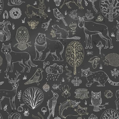 Tapete Vector Kreide Wald nahtlose Muster auf Tafel Hintergrund.