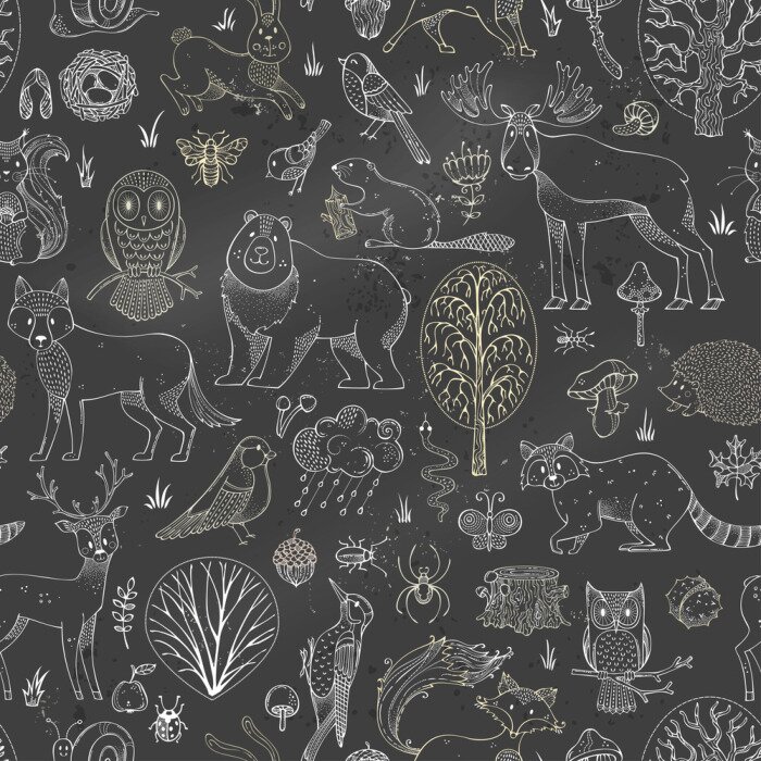 Tapete Vector Kreide Wald nahtlose Muster auf Tafel Hintergrund.