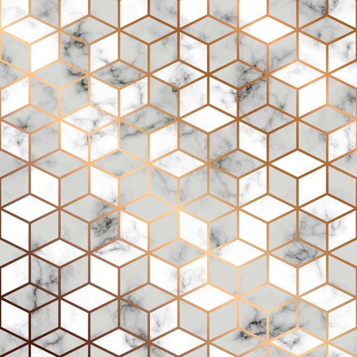 Tapete Vector Marmorbeschaffenheit, nahtloses Musterdesign mit goldenen geometrischen Linien und Würfel, marmelnde Schwarzweiss-Oberfläche, moderner luxuriöser Hintergrund
