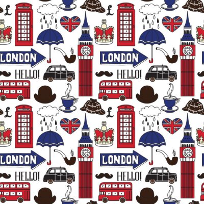 Tapete Vector-Muster mit London Symbole und Sehenswürdigkeiten