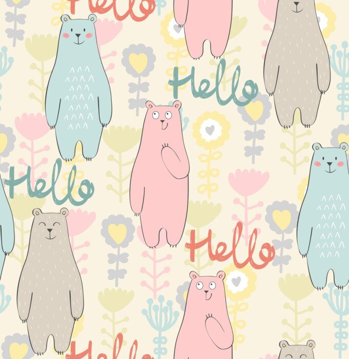 Tapete Vector nahtlose Muster mit Bären und Blumen