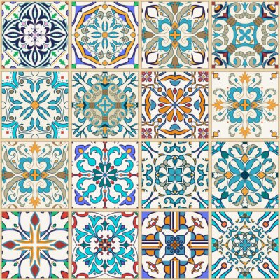 Tapete Vector nahtlose Textur. Schönes Patchwork-Muster für Design und Mode mit dekorativen Elementen