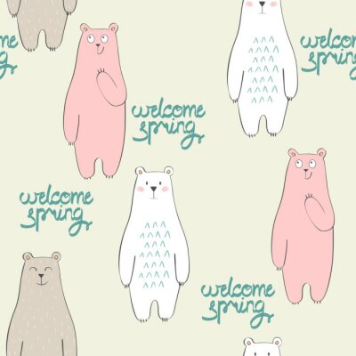 Tapete Vector niedlichen nahtlose Muster mit Cartoon Bär. Willkommen Frühling.