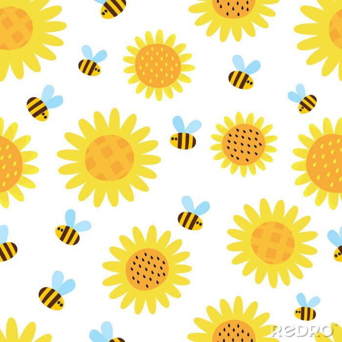 Tapete Vector pattern with flying cartoon bees isolated on white