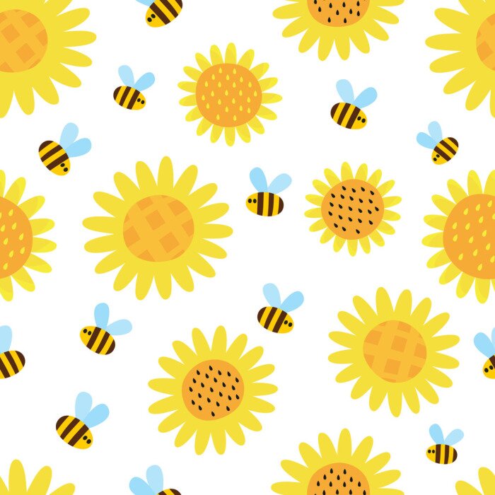 Tapete Vector pattern with flying cartoon bees isolated on white