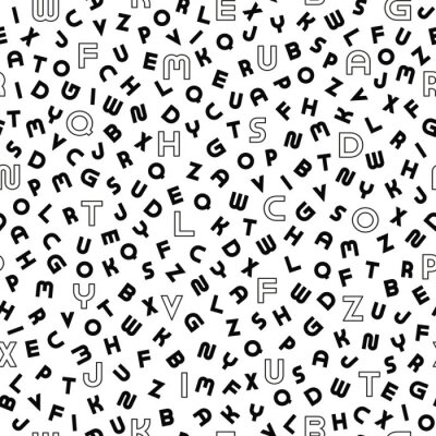 Tapete Vector seamless alphabet pattern with black bold latin letters. White repeatable unusual background