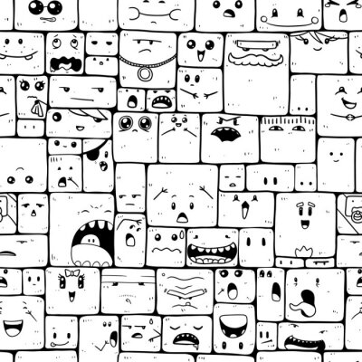Tapete Vector seamless black and white pattern with crazy doodle characters.