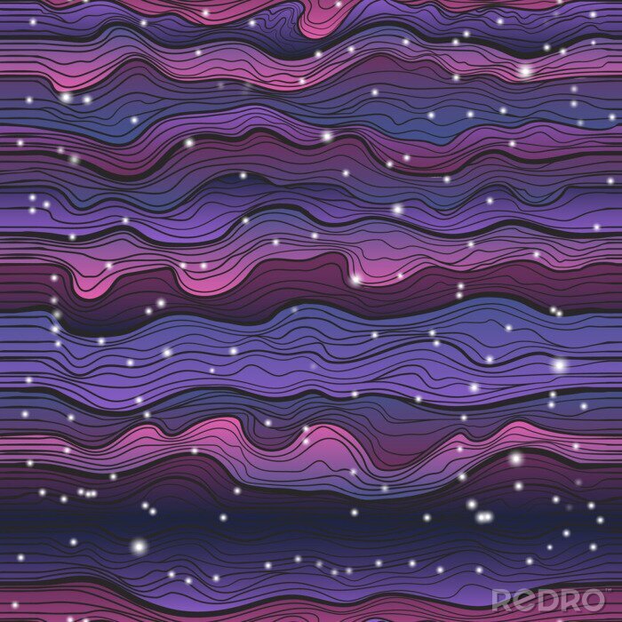 Tapete Vector seamless pattern of colorful hand draw cosmic flowing wavewith stars. Colorful gradient galaxy background for your dessign.