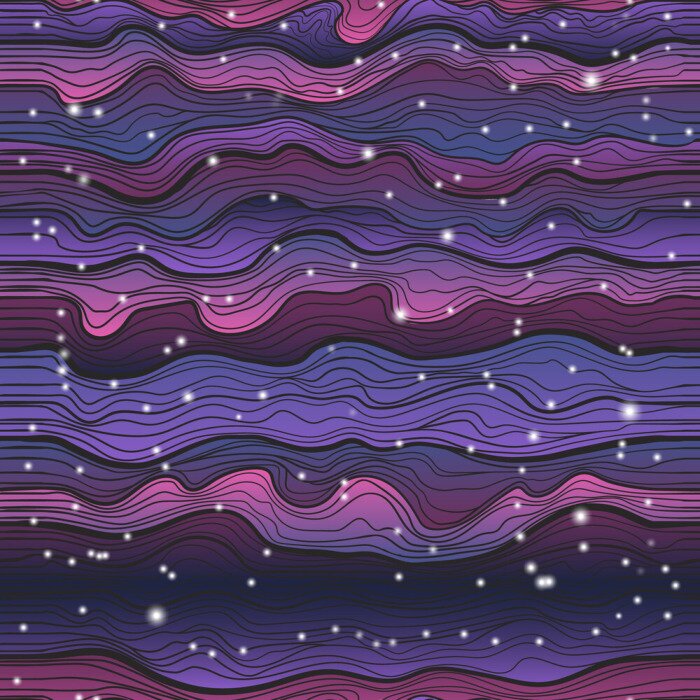 Tapete Vector seamless pattern of colorful hand draw cosmic flowing wavewith stars. Colorful gradient galaxy background for your dessign.