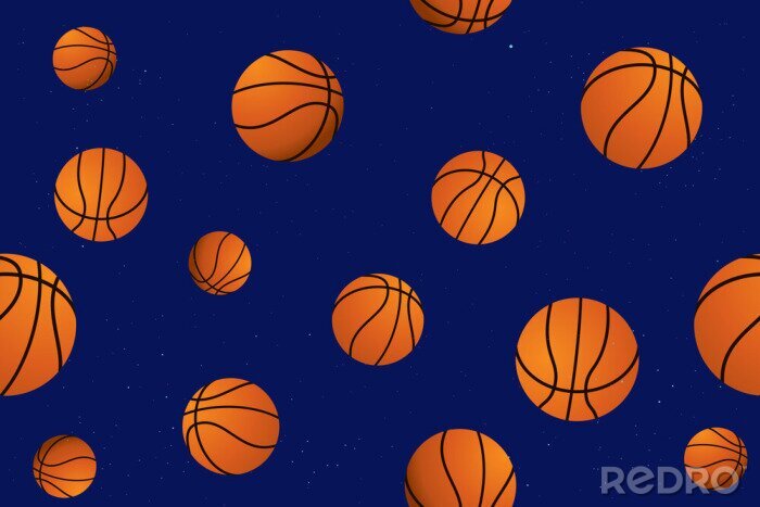 Tapete Vector seamless pattern with basketball on blue background.