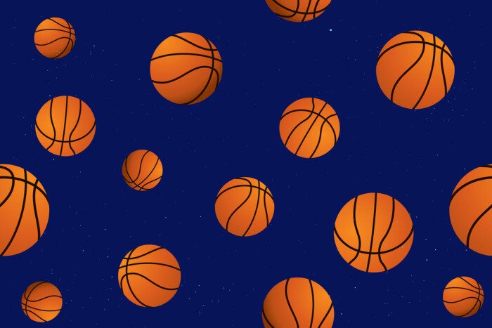 Tapete Vector seamless pattern with basketball on blue background.