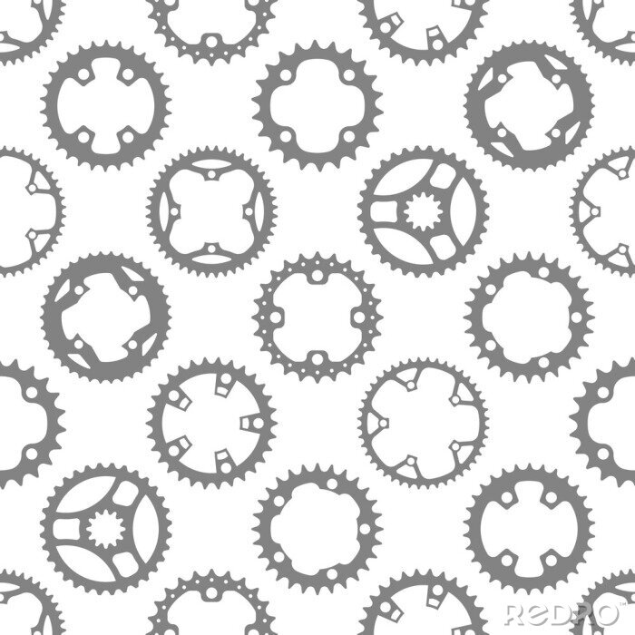 Tapete Vector seamless pattern with bike chainrings (chainwheels, sprockets) isolated on white background.