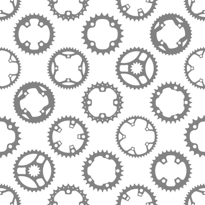 Tapete Vector seamless pattern with bike chainrings (chainwheels, sprockets) isolated on white background.