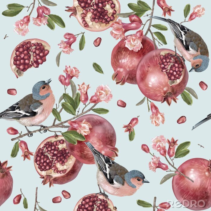 Tapete Vector seamless pattern with birds on pomegranate