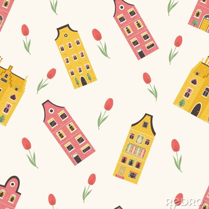 Tapete Vector Seamless pattern with bright dutch building