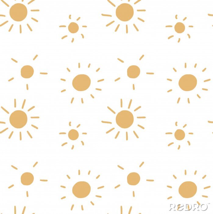 Tapete Vector seamless pattern with cute sun on a white isolated background. Yellow cool smile. Use in textiles, clothing, stationery, wrapping paper, notepad covers, phone wallpaper