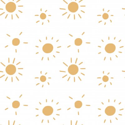 Tapete Vector seamless pattern with cute sun on a white isolated background. Yellow cool smile. Use in textiles, clothing, stationery, wrapping paper, notepad covers, phone wallpaper