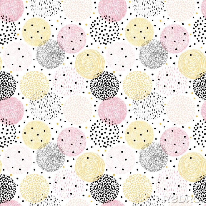 Tapete Vector seamless pattern with hand drawn geometric shapes - circles for gift wrapping and backgrounds