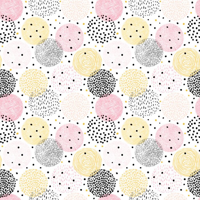 Tapete Vector seamless pattern with hand drawn geometric shapes - circles for gift wrapping and backgrounds