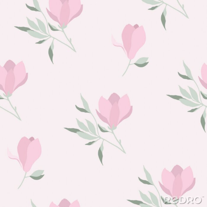 Tapete Vector seamless pattern with pink magnolias and green branches