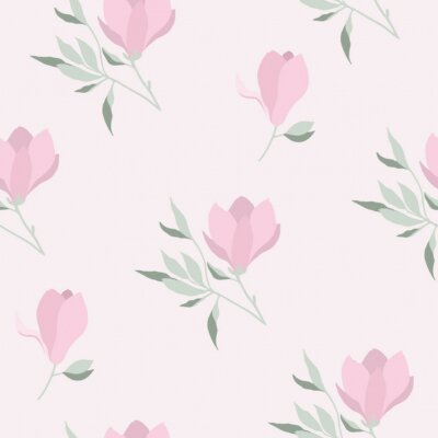 Tapete Vector seamless pattern with pink magnolias and green branches