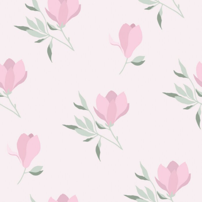 Tapete Vector seamless pattern with pink magnolias and green branches