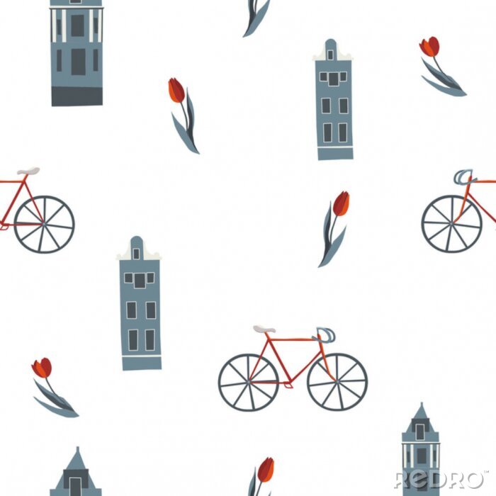Tapete Vector seamless pattern with typical Amsterdam symbols