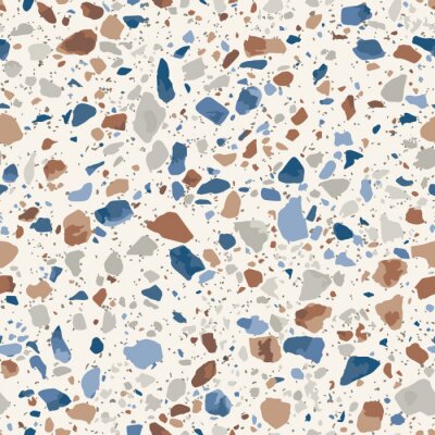 Vector terrazzo flooring seamless pattern with natural stones, granite, marble