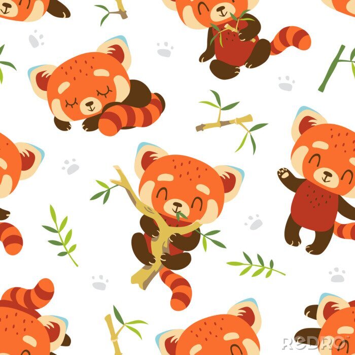 Tapete Vektor-Cartoon roten Panda nahtlose Muster