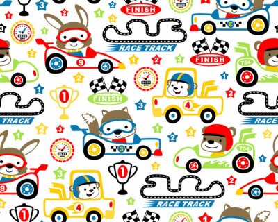 Tapete Vektor des nahtlosen Musters mit Autorennkarikatur