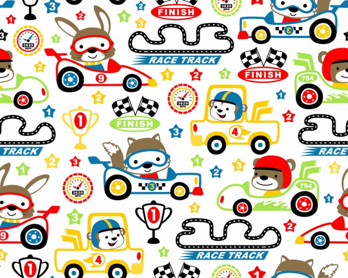 Tapete Vektor des nahtlosen Musters mit Autorennkarikatur