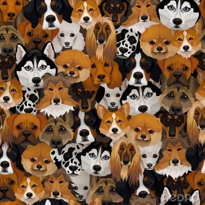 Tapete Vektor-Hunde verschiedene Rassen nahtlose Muster Symbol von 2018 neue Jahr Stoff oder Verpackung Papier Design Textur