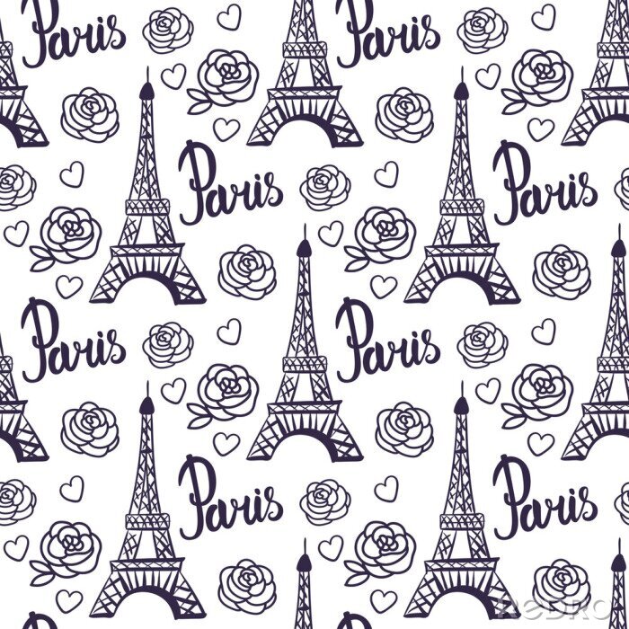 Tapete Vektor-nahtloser Muster Paris-Schwarztinte Eiffelturm.