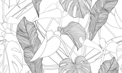 Vektor tropisches nahtloses Muster. Exotische Pflanzen isoliert auf weißem Hintergrund. Handgezeichneter Textildruck