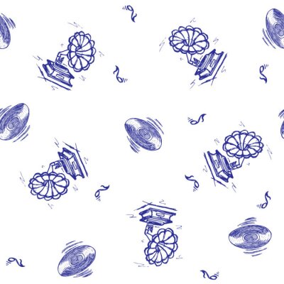 Tapete Vektornahtloses Retro- Muster, auf dem musikalischen Thema. Kann für Webseitenhintergrund, Musterfüllen, Tapete, Oberflächenbeschaffenheiten benutzt werden.