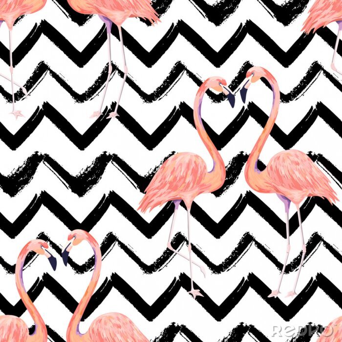 Tapete Verliebte rosa Flamingos