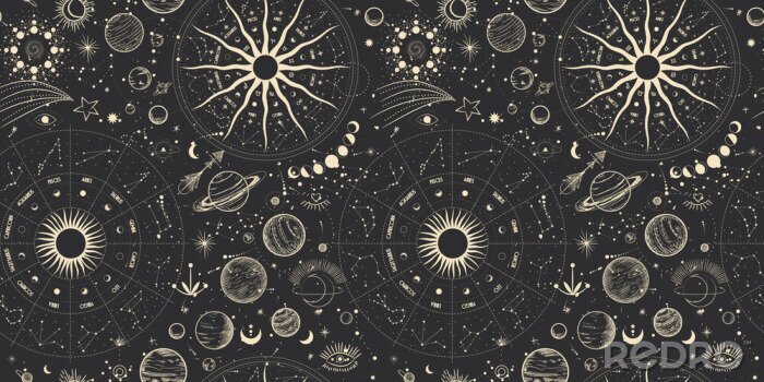 Tapete Verschiedene Phasen des Mondes im Vintage-Stil