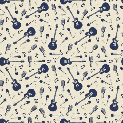Tapete Vintage musikalische nahtlose Muster mit Gitarren, Mikrofone