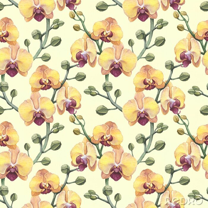 Tapete Vintage nahtlose Muster mit Aquarell Orchidee Blumen
