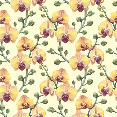 Tapete Vintage nahtlose Muster mit Aquarell Orchidee Blumen