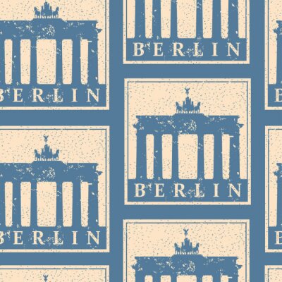 Tapete Vintage paper landmarks travel labels seamless pattern.