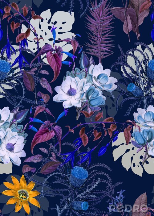 Tapete Vintage-Pflanzen in dunklen Farben