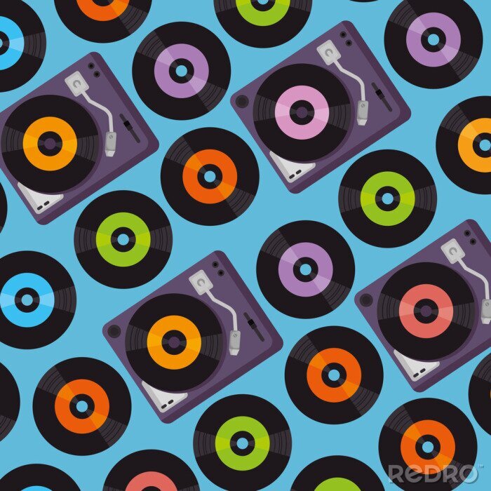 Tapete Vinyl Plattenspieler Gerät Muster Hintergrund