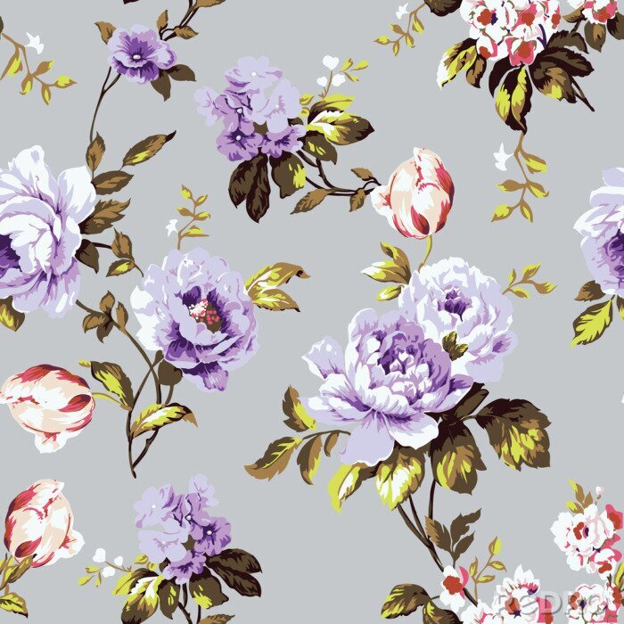 Tapete Violette Magnolien im Shabby Stil